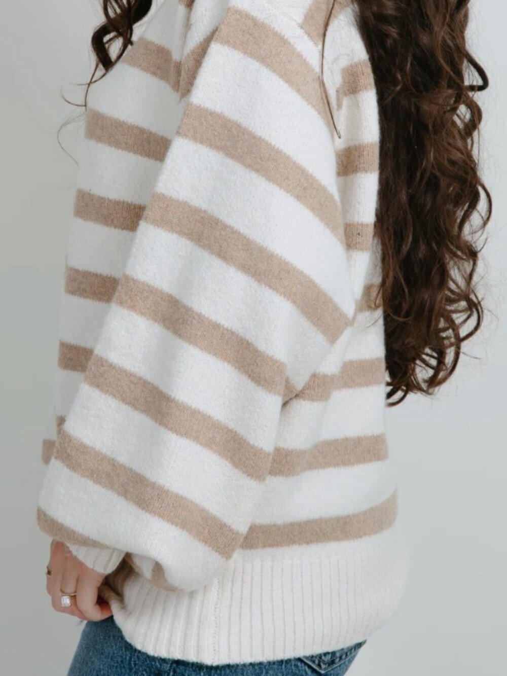 NWOT - By Together Striped Crewneck Sweater in Cream & Taupe - Picture 2 of 5
